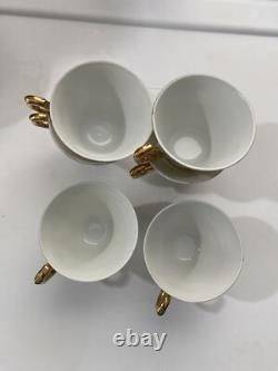6 Expresso Demitasse Cups & Saucers White Gold Handle Trim Floral Design Japan