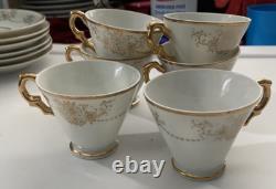 6 Expresso Demitasse Cups & Saucers White Gold Handle Trim Floral Design Japan