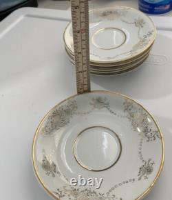6 Expresso Demitasse Cups & Saucers White Gold Handle Trim Floral Design Japan