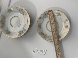 6 Expresso Demitasse Cups & Saucers White Gold Handle Trim Floral Design Japan