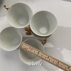 6 Expresso Demitasse Cups & Saucers White Gold Handle Trim Floral Design Japan