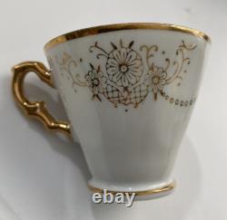 6 Expresso Demitasse Cups & Saucers White Gold Handle Trim Floral Design Japan