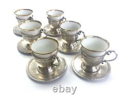 6 Fisher Sterling Demitasse Cups & Saucers with Hutschenreuther Selb Bavaria Liner