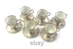 6 Fisher Sterling Demitasse Cups & Saucers with Hutschenreuther Selb Bavaria Liner