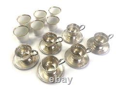 6 Fisher Sterling Demitasse Cups & Saucers with Hutschenreuther Selb Bavaria Liner