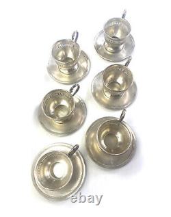 6 Fisher Sterling Demitasse Cups & Saucers with Hutschenreuther Selb Bavaria Liner