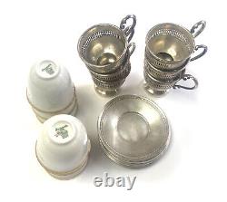 6 Fisher Sterling Demitasse Cups & Saucers with Hutschenreuther Selb Bavaria Liner