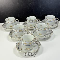 6 Herend Blue Coronation Footed Demitasse Cups & Saucers 1709 Smooth Rim