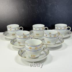 6 Herend Blue Coronation Footed Demitasse Cups & Saucers 1709 Smooth Rim