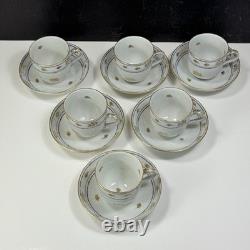 6 Herend Blue Coronation Footed Demitasse Cups & Saucers 1709 Smooth Rim