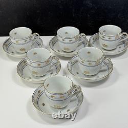 6 Herend Blue Coronation Footed Demitasse Cups & Saucers 1709 Smooth Rim