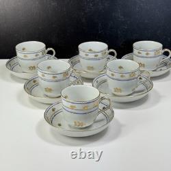 6 Herend Blue Coronation Footed Demitasse Cups & Saucers 1709 Smooth Rim