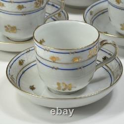 6 Herend Blue Coronation Footed Demitasse Cups & Saucers 1709 Smooth Rim