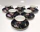 6 Mcm Black Floral Tea Demitasse Cups & Saucers Made In Occupied Japan Rare