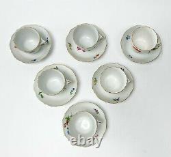6 Meissen Germany Hand Painted Porcelain Demitasse Cups & Saucers Florals