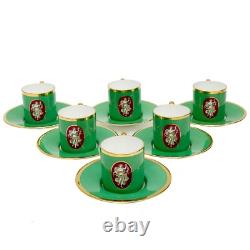 6 Minton England Porcelain Demitasse Cup & Saucers Green circa 1930