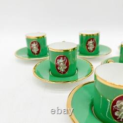 6 Minton England Porcelain Demitasse Cup & Saucers Green circa 1930