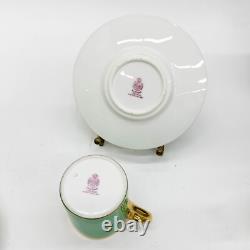 6 Minton England Porcelain Demitasse Cup & Saucers Green circa 1930