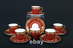 6 Minton For Tiffany Red Demi-Tasse Gilded Medallion Cups