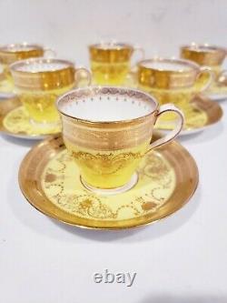 6 Minton For Tiffany yellow Demi-Tasse Gilded Cup & saucer