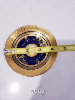 6 Minton H3965 Pattern Cobalt & Gold Encrusted Demitasse Cups & Saucers