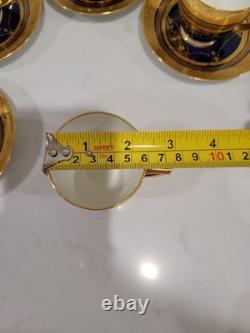 6 Minton H3965 Pattern Cobalt & Gold Encrusted Demitasse Cups & Saucers