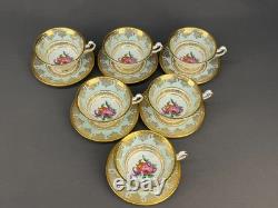 6 Paragon Lt Blue Floral 2 Footed Demitasse Cup & Saucer Sets Z672 c. 1949-1952