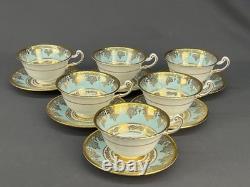 6 Paragon Lt Blue Floral 2 Footed Demitasse Cup & Saucer Sets Z672 c. 1949-1952
