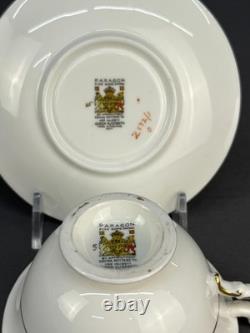 6 Paragon Lt Blue Floral 2 Footed Demitasse Cup & Saucer Sets Z672 c. 1949-1952