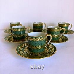 6 Prestige Table Demitasse Cup Saucer Set by Raynaud Limoges France Green Gold