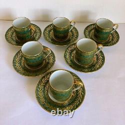 6 Prestige Table Demitasse Cup Saucer Set by Raynaud Limoges France Green Gold