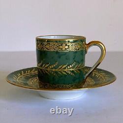 6 Prestige Table Demitasse Cup Saucer Set by Raynaud Limoges France Green Gold