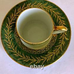 6 Prestige Table Demitasse Cup Saucer Set by Raynaud Limoges France Green Gold