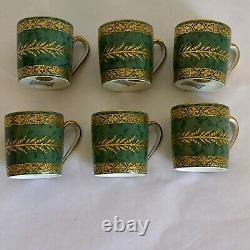 6 Prestige Table Demitasse Cup Saucer Set by Raynaud Limoges France Green Gold