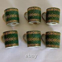 6 Prestige Table Demitasse Cup Saucer Set by Raynaud Limoges France Green Gold