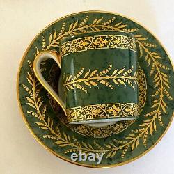 6 Prestige Table Demitasse Cup Saucer Set by Raynaud Limoges France Green Gold