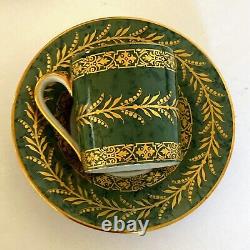 6 Prestige Table Demitasse Cup Saucer Set by Raynaud Limoges France Green Gold