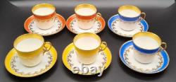 6 Royal Copenhagen 9075 Yellow Blue Orange Gold Garland Demitasse Cups & Saucers
