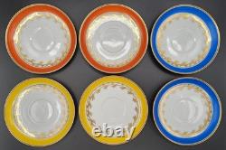 6 Royal Copenhagen 9075 Yellow Blue Orange Gold Garland Demitasse Cups & Saucers