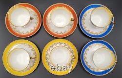 6 Royal Copenhagen 9075 Yellow Blue Orange Gold Garland Demitasse Cups & Saucers