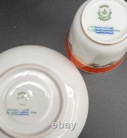 6 Royal Copenhagen 9075 Yellow Blue Orange Gold Garland Demitasse Cups & Saucers