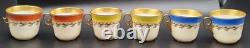 6 Royal Copenhagen 9075 Yellow Blue Orange Gold Garland Demitasse Cups & Saucers