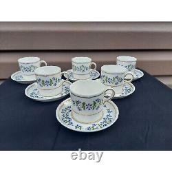 6 Royal Crown Derby Demitasse Cups & Saucers Blue Cornflower