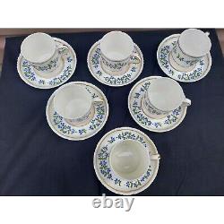 6 Royal Crown Derby Demitasse Cups & Saucers Blue Cornflower