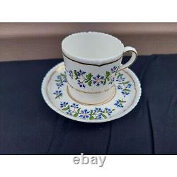 6 Royal Crown Derby Demitasse Cups & Saucers Blue Cornflower