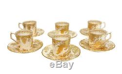 6 Royal Crown Derby Porcelain Demitasse Cup & Saucers in Gold Aves