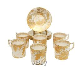 6 Royal Crown Derby Porcelain Demitasse Cup & Saucers in Gold Aves