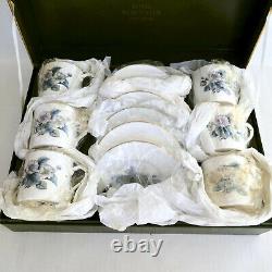 6 Royal Worcester Woodland Flat Demitasse Cups Saucers Orig Box Vintage Unused
