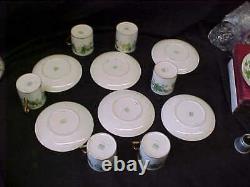 6 SHELLEY DEMITASSE CUPS & SAUCERS GREEN VINE PATTERN w GOLD TRIM