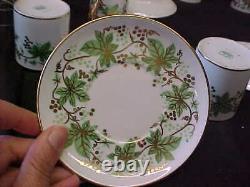 6 SHELLEY DEMITASSE CUPS & SAUCERS GREEN VINE PATTERN w GOLD TRIM